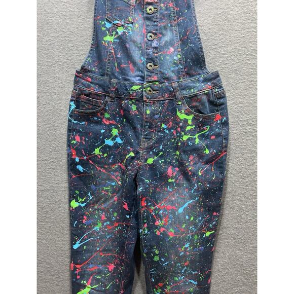 Wax Jeans Paint Splatter Skinny Overalls Blue Womens Size Small - Picture 16 of 16